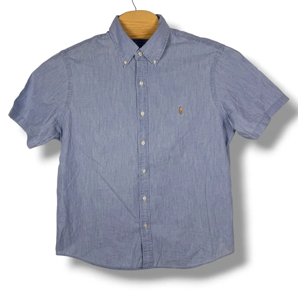 Polo Ralph Lauren Button Down Men Large Chambray Denim Classic Untucked Fit Pony